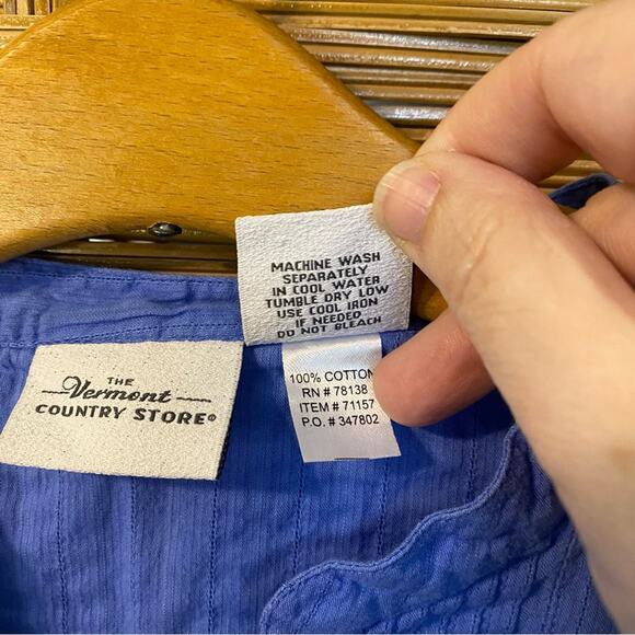 The Vermont country store Blue 3/4 Sleeve Buttoned Blouse Mandarin Collar XL - Picture 5 of 8